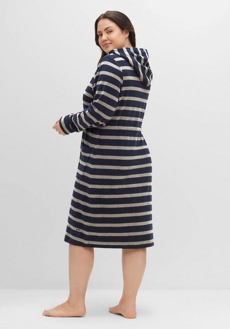 sheego Bademantel mit Streifen, in leichter Frottee-Qualität - marine-grau sheego Sonderangebot