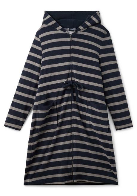 sheego Bademantel mit Streifen, in leichter Frottee-Qualität - marine-grau sheego Sonderangebot