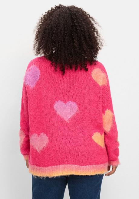 sheego loves miss goodlife Strickpullover mit Herz-Intarsien, im Oversized-Schnitt - pink gemustert sheego Discount Store für neue Produkte