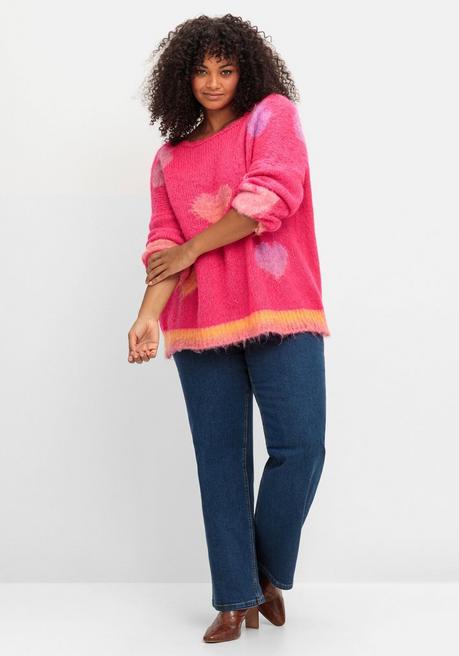 sheego loves miss goodlife Strickpullover mit Herz-Intarsien, im Oversized-Schnitt - pink gemustert sheego Discount Store für neue Produkte