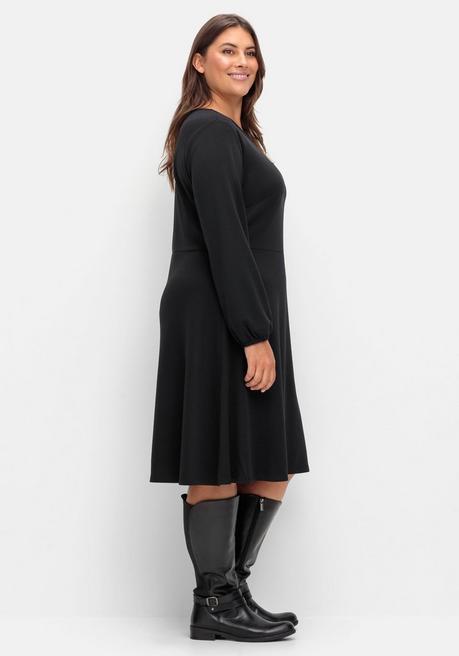 sheego Kleid aus Interlock, mit ausgestelltem Rock - schwarz sheego Nur noch ein Tag übrig