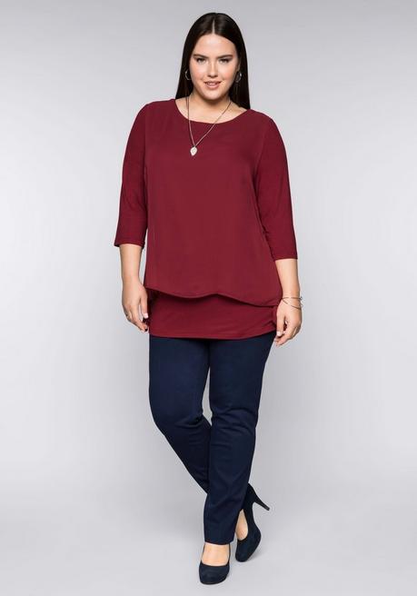 sheego Blusenshirt in leichter A-Linie mit Zipfelsaum - rubinrot sheego Riesige Rabatte