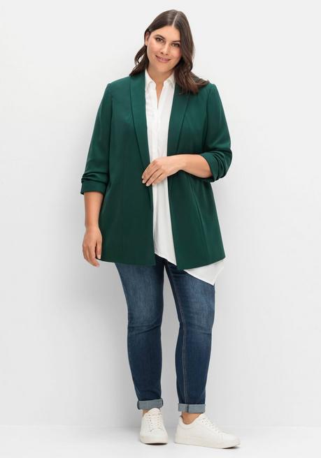 sheego Langer Blazer mit Schalkragen und gerafftem 3/4-Arm - tiefgrün sheego Fabrikladen