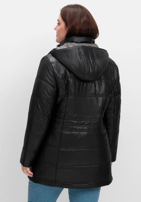 sheego Steppjacke mit Kapuze und Flanell-Details - schwarz sheego Im Verkauf