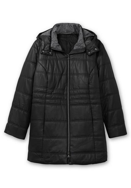 sheego Steppjacke mit Kapuze und Flanell-Details - schwarz sheego Im Verkauf