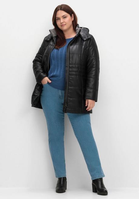 sheego Steppjacke mit Kapuze und Flanell-Details - schwarz sheego Im Verkauf