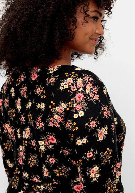 sheego by Joe Browns Jerseykleid mit Blumendruck und ausgestelltem Rock - schwarz gemustert sheego Outlet