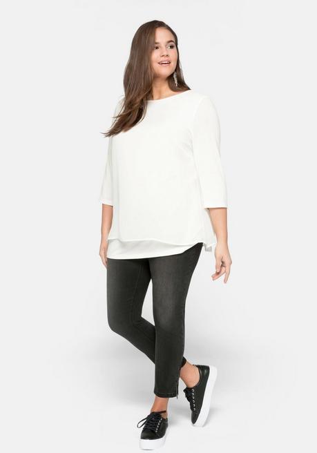 sheego Blusenshirt in leichter A-Linie mit Zipfelsaum - offwhite sheego Verkauf