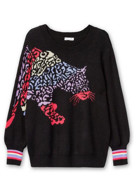 sheego by Joe Browns Pullover mit Animalmotiv und Ballonärmeln - schwarz gemustert sheego Schlussverkauf