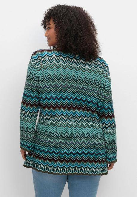 sheego Strickjacke mit Trompetenärmeln, im Zickzackmuster - dunkeloliv gemustert sheego Günstiger Verkauf