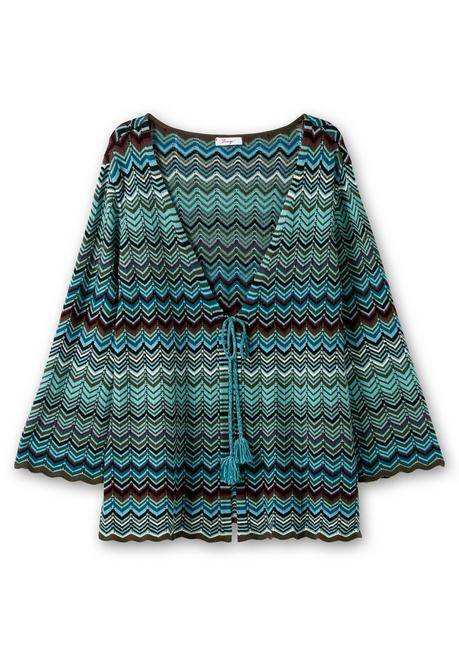 sheego Strickjacke mit Trompetenärmeln, im Zickzackmuster - dunkeloliv gemustert sheego Günstiger Verkauf