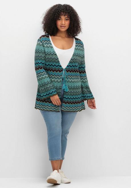 sheego Strickjacke mit Trompetenärmeln, im Zickzackmuster - dunkeloliv gemustert sheego Günstiger Verkauf