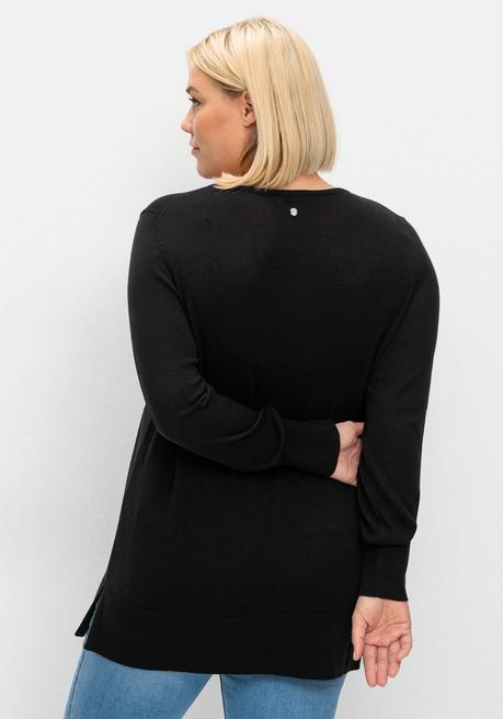 sheego Pullover aus leichtem Strick, mit V-Ausschnitt - schwarz sheego Fabrikverkauf