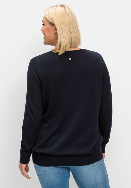 sheego Pullover aus leichtem Strick, mit Rundhalsausschnitt - tiefblau sheego Limitierter Zeitrabatt