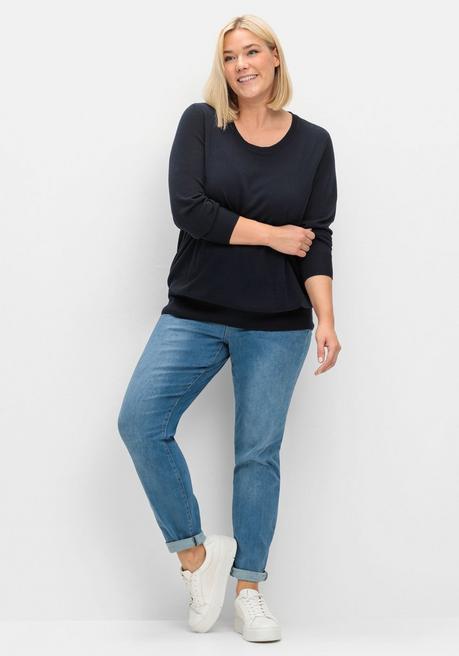 sheego Pullover aus leichtem Strick, mit Rundhalsausschnitt - tiefblau sheego Limitierter Zeitrabatt