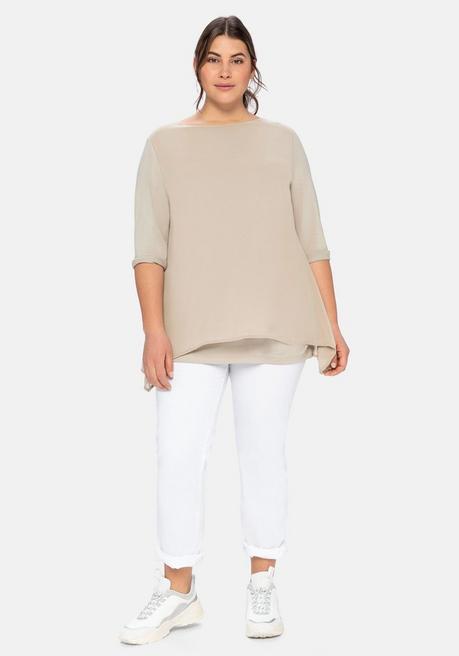 sheego Blusenshirt in leichter A-Linie mit Zipfelsaum - beigefarben sheego Fabrikpreis