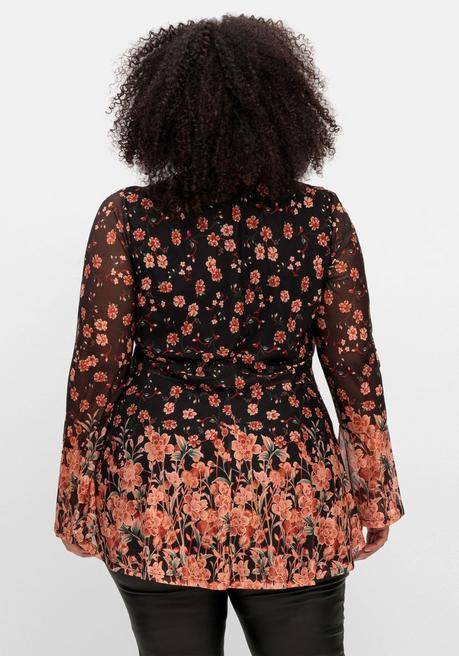 sheego by Joe Browns Longtunika aus Mesh, mit Trompetenärmeln - schwarz gemustert sheego Sonderangebot