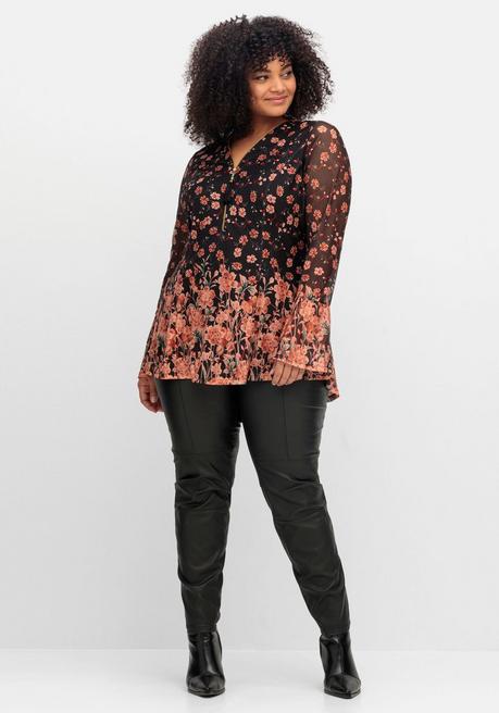 sheego by Joe Browns Longtunika aus Mesh, mit Trompetenärmeln - schwarz gemustert sheego Sonderangebot
