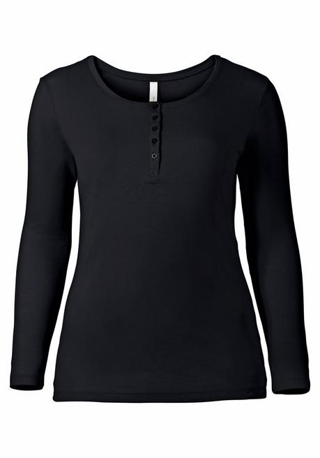sheego Langarmshirt mit Knopfleiste - schwarz sheego Günstig kaufen