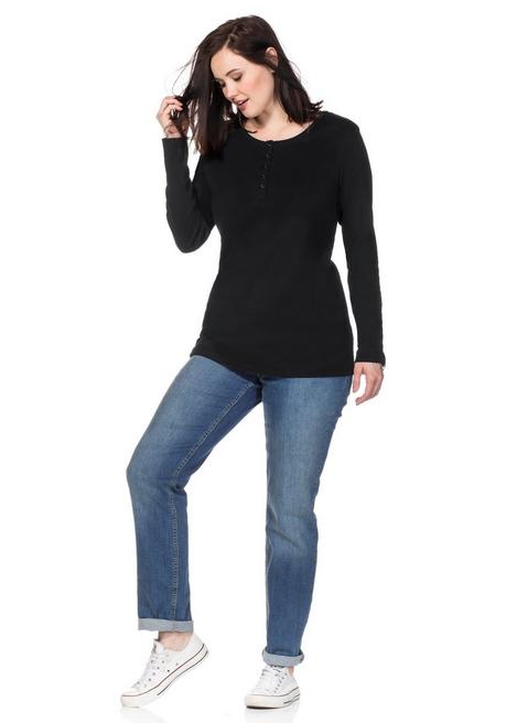 sheego Langarmshirt mit Knopfleiste - schwarz sheego Günstig kaufen