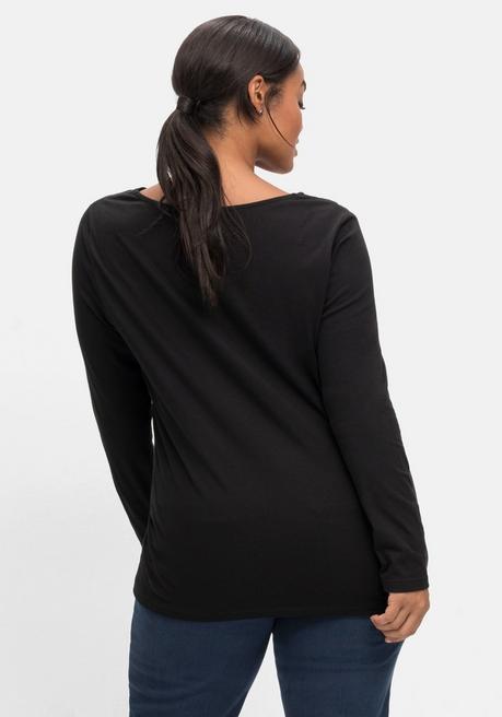 sheego by Joe Browns Langarmshirt mit Zierfalten am V-Ausschnitt, A-Linie - schwarz sheego Flash Sale