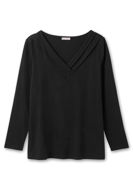 sheego by Joe Browns Langarmshirt mit Zierfalten am V-Ausschnitt, A-Linie - schwarz sheego Flash Sale