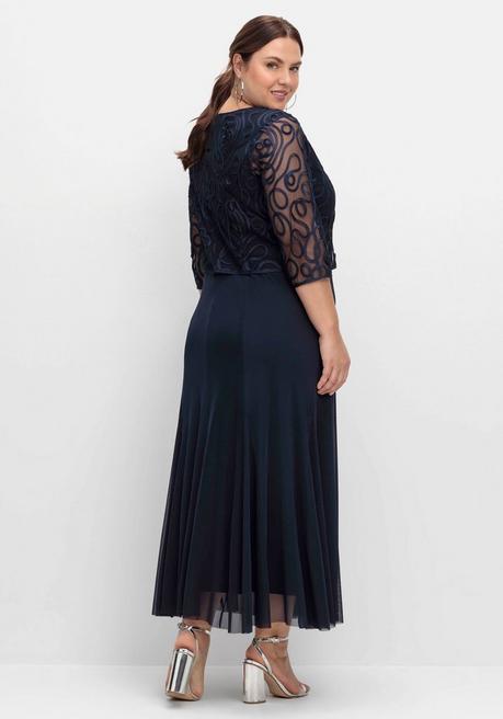 sheego Abendkleid aus Mesh, mit Zierborten - tiefblau sheego Online Shopping