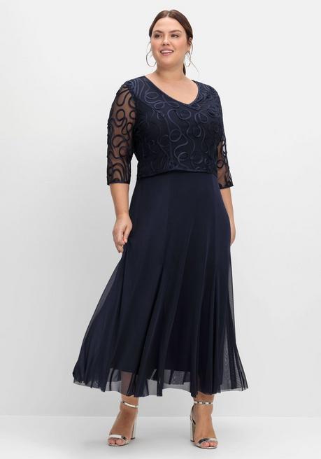 sheego Abendkleid aus Mesh, mit Zierborten - tiefblau sheego Online Shopping
