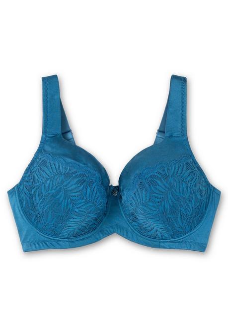 sheego Bügel-BH aus floraler Spitze, mit Seitenstützen - blau sheego Online Outlet