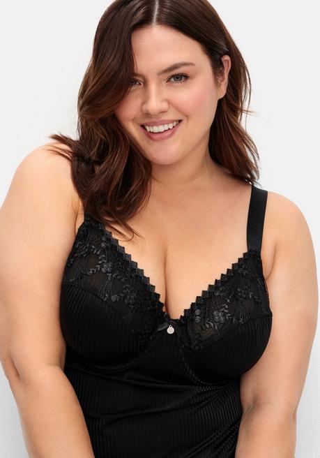 sheego BH-Hemd mit Spitzen-Cups und tonigen Streifen - schwarz sheego Bis zu 60% Rabatt