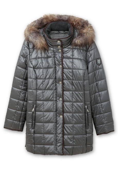 sheego Leicht glänzende Steppjacke mit Kunstfell-Kapuze - grau sheego zollfrei
