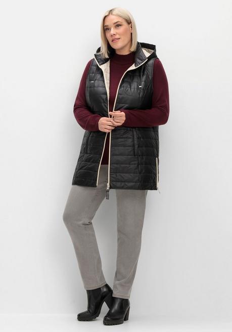 sheego Longweste mit Kapuze und Kontrastdetails - schwarz sheego 50% Rabatt für begrenzte Zeit