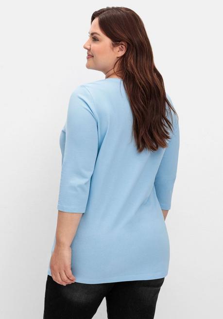 sheego Shirt in Piqué-Qualität mit 3/4-Ärmeln - himmelblau sheego 2025
