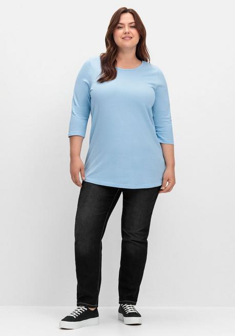 sheego Shirt in Piqué-Qualität mit 3/4-Ärmeln - himmelblau sheego 2025