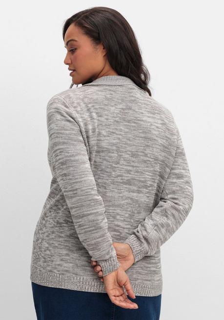 sheego Melierte Strickjacke mit Polokragen - grau sheego Auslauf