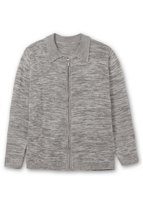 sheego Melierte Strickjacke mit Polokragen - grau sheego Auslauf