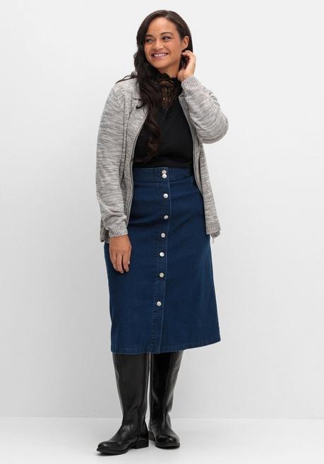 sheego Melierte Strickjacke mit Polokragen - grau sheego Auslauf