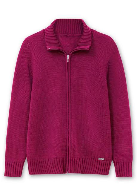 sheego Strickjacke mit Troyerkragen und 2-Wege-Zipper - fuchsia sheego im Angebot