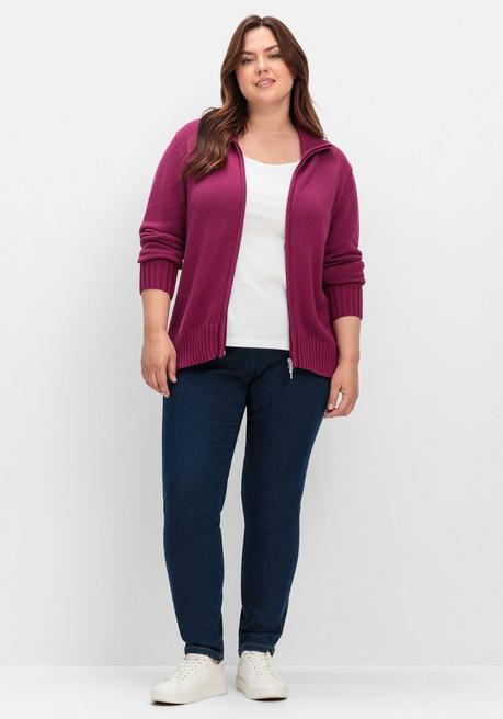 sheego Strickjacke mit Troyerkragen und 2-Wege-Zipper - fuchsia sheego im Angebot