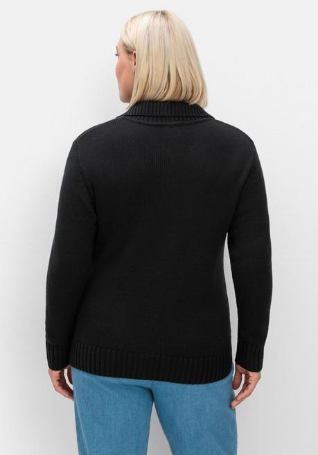 sheego Strickjacke mit Troyerkragen und 2-Wege-Zipper - schwarz sheego Schlussverkauf