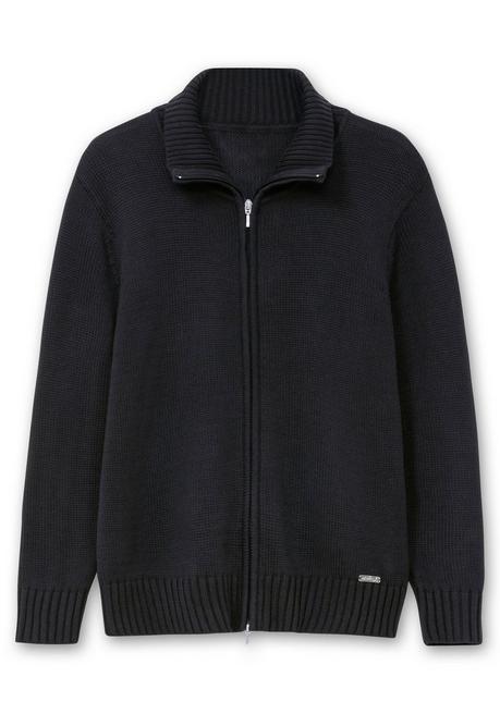 sheego Strickjacke mit Troyerkragen und 2-Wege-Zipper - schwarz sheego Schlussverkauf