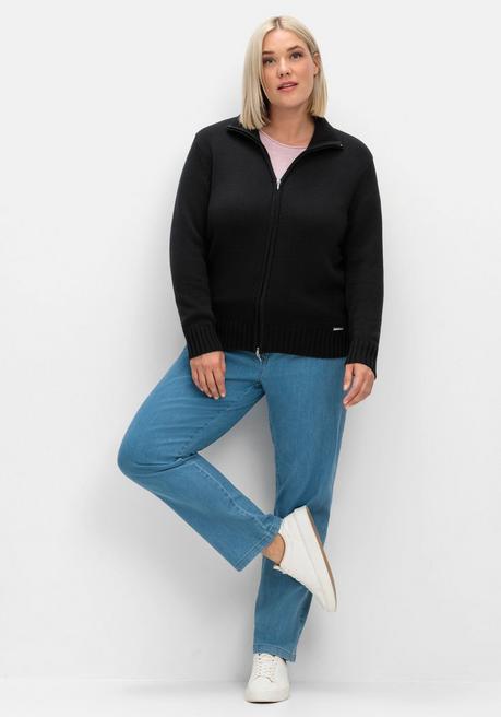 sheego Strickjacke mit Troyerkragen und 2-Wege-Zipper - schwarz sheego Schlussverkauf