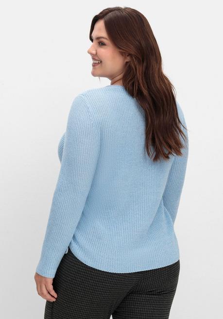 sheego Strickpullover mit Rippmuster und Raffung seitlich - eisblau sheego Günstiger Verkauf
