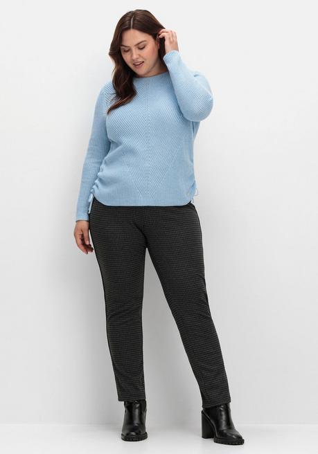 sheego Strickpullover mit Rippmuster und Raffung seitlich - eisblau sheego Günstiger Verkauf
