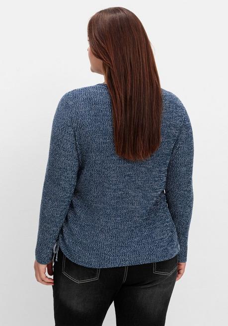 sheego Strickpullover mit Rippmuster und Raffung seitlich - dunkelblau sheego Meist gekauft