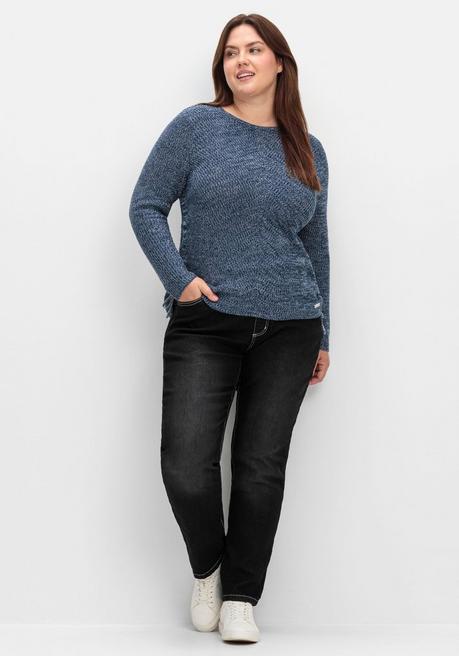 sheego Strickpullover mit Rippmuster und Raffung seitlich - dunkelblau sheego Meist gekauft