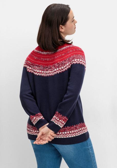 sheego Norwegerpullover im Jacquardstrick, mit Raglanärmeln - nachtblau gemustert sheego Fabrikpreis