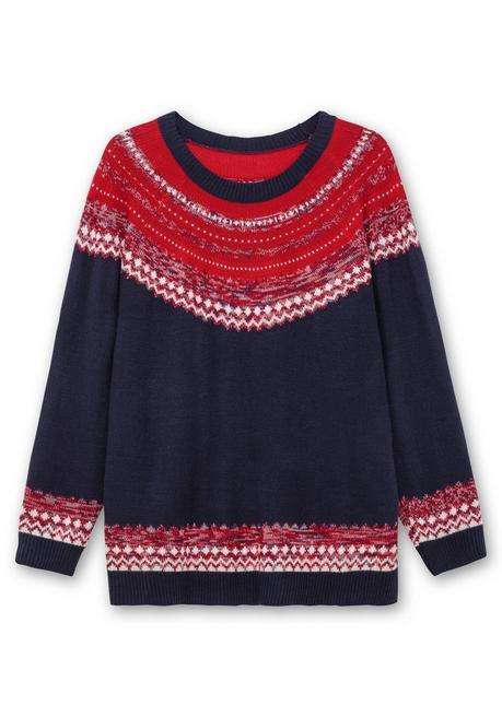 sheego Norwegerpullover im Jacquardstrick, mit Raglanärmeln - nachtblau gemustert sheego Fabrikpreis