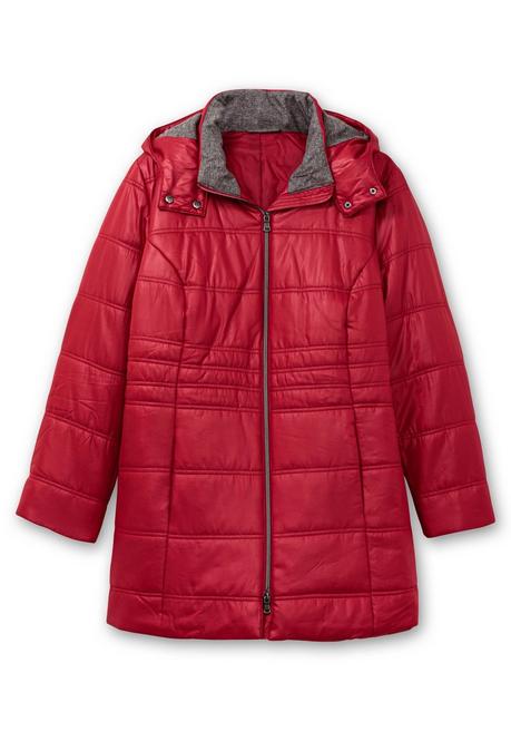 sheego Steppjacke mit Kapuze und Flanell-Details - kirschrot sheego Sonderangebot