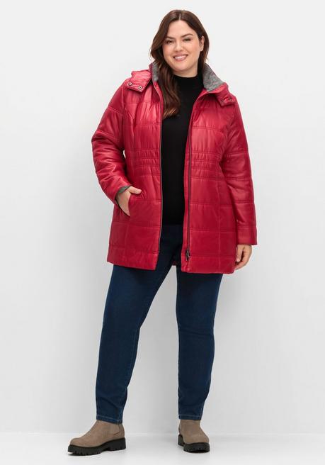 sheego Steppjacke mit Kapuze und Flanell-Details - kirschrot sheego Sonderangebot